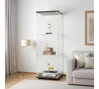 Vitrine en Verre avec LED, Vitrine trempé moderne en verre 3 Couches avec 1 Porte, vitrine de collection, Transparent vitrines sur pied pour salon, chambre à coucher, bureau, 42x36x125cm (Noir)