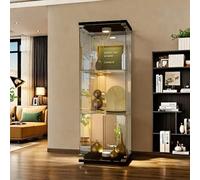 Vitrine en Verre avec LED, vitrine trempé moderne en verre 3 Couches avec 1 Porte, Vitrines de collection, Transparent vitrine sur pied pour salon, chambre à coucher, bureau, 42x36x125cm (Noir)