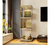Vitrine en Verre avec LED, vitrine trempé moderne en verre 3 Couches avec 1 Porte, Vitrines de collection, Transparent vitrine sur pied pour salon, chambre à coucher, bureau, 42x36x125cm (Blanc)