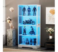 Vitrine en verre - Blanc - 4 étagères - Éclairage LED & capteurs intelligents - Laqué MDF 80x35x165 cm