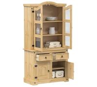Vitrine en Verre Corona en Bois Massif de pin 100x48,5x179 cm Buffet Cabinet avec Rangement pour Salle à Manger Cuisine Buffet Table avec Rangement Sideboard credenza