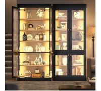 Vitrine en Verre éclairage LED 180cm -Armoire pour Collection 10 étagères Bibliothèque vitrée Meuble Vitrine - Noir