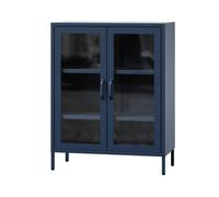 Jan Nowak Vitrine d'Exposition en Métal - GINA - Étagères Réglables, Fixation Murale, Verre Trempé - Meuble de Rangement pour Salle de Séjour, Maison, Intérieur - 80 x 101,5 x 40 cm - Bleu Foncé