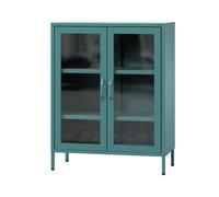 Jan Nowak Vitrine d'Exposition en Métal - GINA | Étagères Réglables, Fixation Murale, Verre Trempé | Meuble de Rangement pour Salle de Séjour, Maison, Intérieur | 80 x 101,5 x 40 cm | Marine