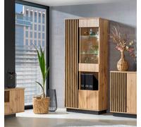 Vitrine En Verre Lamia 90Cm Chêne Wotan Noir 2 Portes