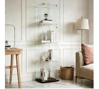 Vitrine en verre LED, Armoire à vitrines avec 4 étagères 1 porte, Vitrine moderne pour collection ou décoration, Noir