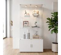 Vitrine en Verre, LED Meuble Vitrine, 3 Etages 4 Portes Vitrine Salon, Vitrines Exposition, Applicable Tous Scénarios Nécessitant Rangement Ambiance (Signal lumineux à déclenchement tactile (blanc))