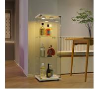 Vitrine en Verre Led, Vitrine de collection avec serrure, 1 portes 3 étages Vitrine en verre pour collection, Blanc
