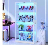 Vitrine en Verre - Meuble d'Exposition -VOWNER- Étagère de Rangement LED 4 Niveaux - Meuble Figurine Collection - Blanc