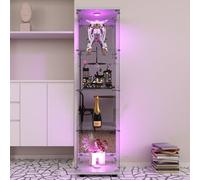 Vitrine en Verre Miroir, Armoire de Collection Moderne en Verres à Quatre Couches,Vitrine Led, Meuble vitrines verre avec 1 Portes et Serrure, pour Chambre et Salon (Avec LED,4 étages -Blanc)