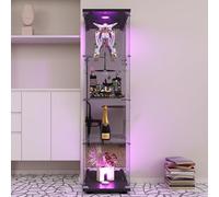 Vitrine en Verre Miroir, Armoire de Collection Moderne en Verres à Quatre Couches,Vitrine Led, Meuble vitrines verre avec 1 Portes et Serrure, pour Chambre et Salon (Avec LED,4 étages -Noir)