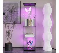 Vitrine en Verre Miroir avec Led, Armoire de Collection en Verres à Quatre Couches, Meuble Vitrines Verre avec Porte et Serrure,Noir