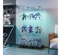 Vitrine en verre moderne avec éclairage LED et roulettes noires - 123,3 x 35 x 78,5 cm - 3 couches et 2 portes - Vitrine en verre - Vitrine sur pied - Pour bureau, salon, cuisine