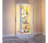 Vitrine en Verre pour Collection Transparente Hauteur d'étagère Réglable Ouverture et Fermeture Silencieuses Vitrine Transparente Antis-poussière pour L'affichage de La Collection(White)