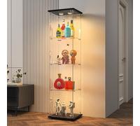 Vitrine en verre Stand vitrine, 4 couches de verre en bois vitrine vitrine de collection, 1 porte avec LED Et serrure vitrine en verre debout Pour le salon chambre bureau noir étagère en verre debout