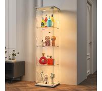 Vitrine en verre Stand vitrine, 4 couches de verre en bois vitrine vitrine de collection, 1 porte avec LED Et serrure vitrine en verre debout Pour le salon chambre bureau blanc étagère en verre debout