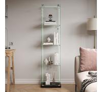 Vitrine en verre Stand Vitrine, Vitrine En Verre Avec Barre Lumineuse LED, Vitrine En Verre Debout Avec Serrure, Porte Simple Et 4 Étagères, Vitrine En Verre Pour Objets De Collection Livres Vin (Noir