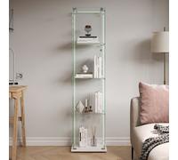 Vitrine en verre Stand Vitrine, Vitrine En Verre Avec Barre Lumineuse LED, Vitrine En Verre Debout Avec Serrure, Porte Simple Et 4 Étagères, Armoire Vitrine En Verre Pour Objets De Collection Livres V