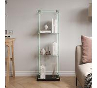 Vitrine en verre Stand Vitrine, Vitrine En Verre Avec Barre Lumineuse LED, Vitrine En Verre Debout Avec Serrure, Porte Simple Et 3 Étagères, Armoire Vitrine En Verre Pour Objets De Collection Livres V