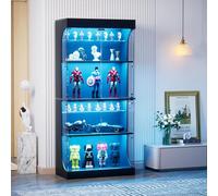 Vitrine en verre sur pied avec LED, 6 niveaux avec 4 portes en verre et capteurs intelligents, armoire vitrine en verre étanche à la poussière, convient pour salon, chambre à coucher, couloir
