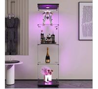 Vitrine en Verre,Vitrine Armoire pour Collection avec Portes,LED-1 porte-4 étages-Verre Trempé-pour Salon/Chambre-42×36×164 cm-Noir