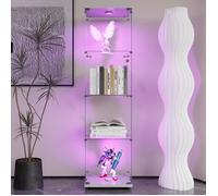 Vitrine en Verre, Vitrine Armoire pour Collection avec Portes, Vitrines en Verre avec éclairage LED, 1 Porte 4 Compartiments, Blanc