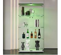 Vitrine en Verre, Vitrine Armoire pour Collection avec Portes, Vitrines en Verre avec éclairage LED, 2 Porte 4 Compartiments, Blanc