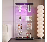 Vitrine en Verre, Vitrine Sur Pied en Verre à 4 Couches avec 2 Portes, Lampe LED et Serrure, Armoire de Collection Moderne pour Le Bar,Le Salon,Salon, Chambre à Coucher, Verre trempé (Noir, 2 Portes)