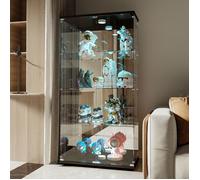 Vitrine en Verre, Vitrines pour Collectionneurs, Vitrine en Verre Miroir, Vitrine Led, 4 étagères, 2 portes, Noir
