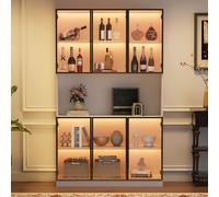 Vitrine étroite en verre avec éclairage LED contrôlé par application et fermeture amortie - Vitrine avec 6 portes en verre et compartiment ouvert, vitrine sur pied et armoire haute pour salon, couloir