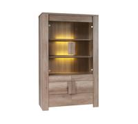 Vitrine FARRA - 4 portes avec LED - Chêne dab canyon - 120 x 195 x 47 cm