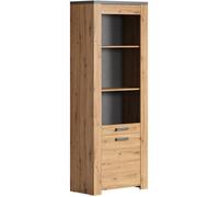 Vitrine FOLLOW - Mélaminé chêne artisan et gris ardoise - 2 portes dont 1 en verre trempée - L73 x H199 x P40 cm - TRENDTEAM