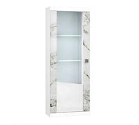 AltoBuy Vitrine Gauche 1 Porte avec LEDs laqué Blanc et Imitation marbre - ETOLIS