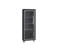 Vitrine Gauche Effet Marbre Anthracite Finition Argent avec Leds - GUEDA -