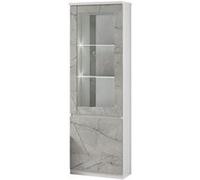 DEYTON - Vitrine Gauche Laquée Blanc et Gris Marbré avec Leds