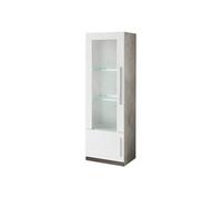 Vitrine Gauche Laquée Blanc et Marbre Poignées Métal avec Leds - CLARK -