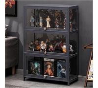 Vitrine Grise Cabinet De Curiosités avec Portes en Acrylique, Figurines Et Vitrine De Collection De Curiosités, Vitrine Transparente Au Sol pour Chambre à Coucher De Salon, Grey, 80x32x140cm