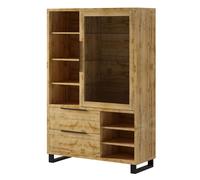 Vitrine HALLE Highboard 120x45x190Cm Façade En Verre Chêne Wotan