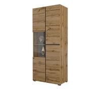 Vitrine haute 2 portes collection HAVANA avec LED intégrée. Coloris chêne et noir.