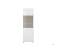 Vitrine haute à 2 portes avec éclairage LED, coloris Blanc/Blanc haute brillance - Longueur 60 x Profondeur 41 x Hauteur 193 cm