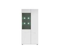 Vitrine haute à 2 portes avec éclairage LED, coloris Blanc/Blanc haute brillance - Longueur 90 x Profondeur 41 x Hauteur 193 cm - -
