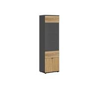 Vitrine haute à 2 portes et décor lamelles,coloris Chêne/Noir - Longueur 57 x Profondeur 39,5 x Hauteur 196 cm - -