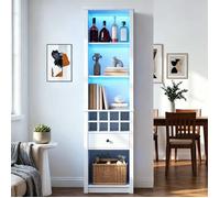 Vitrine haute blanche avec éclairage LED 55×40×200 cm, 1 tiroir et 12 espaces de rangement, bibliothèque,pour salon et bureau
