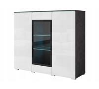 Vitrine haute de 120 cm pour le salon, 3 portes, en verre matera, blanc laqué