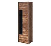 Vitrine haute design avec 1 porte 1 tiroir et 4 niches apparentes collection SILVA coloris chêne et gris