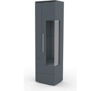 Vitrine haute design avec éclairage de la collection BOMBAY. Couleur gris brillant. Charnière de porte à gauche.