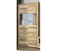 Vitrine haute, meuble de rangement coloris chêne vieilli - Longueur 100 x profondeur 34,60 x hauteur 177 cm