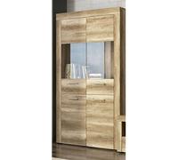 Vitrine Pegane Vitrine haute, meuble de rangement coloris chene vieilli - Longueur 100 x profondeur 34,60 x hauteur 177 cm - -