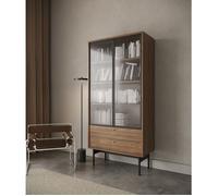 Vitrine haute - OLAR - 85cm - avec deux tiroirs - Carini noyer naturel