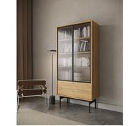 Vitrine haute - OLAR - 85cm - avec deux tiroirs - couleur du bois de caryer
